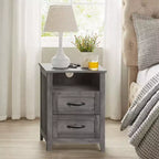 Set of 2 Farmhouse Nightstands with USB Charging - 2-Drawer Bedside Tables, Rustic Modern Design
