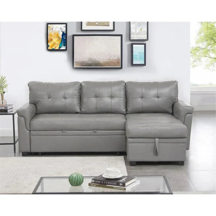 Convertible Reversible Sectional Sofa with Pull-Out Sleeper Bed, Hidden Storage Chaise, and Durable Legs