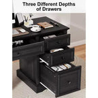 Dyonery 60 Farmhouse Executive Office Desk with Drawers and File Cabinet, Embossed Texture Wood Home Office Desk,Black/Brown/White and brown