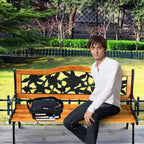 Costway Patio Park Garden Metal Bench Porch Path Chair Furniture Cast Iron Hardwood