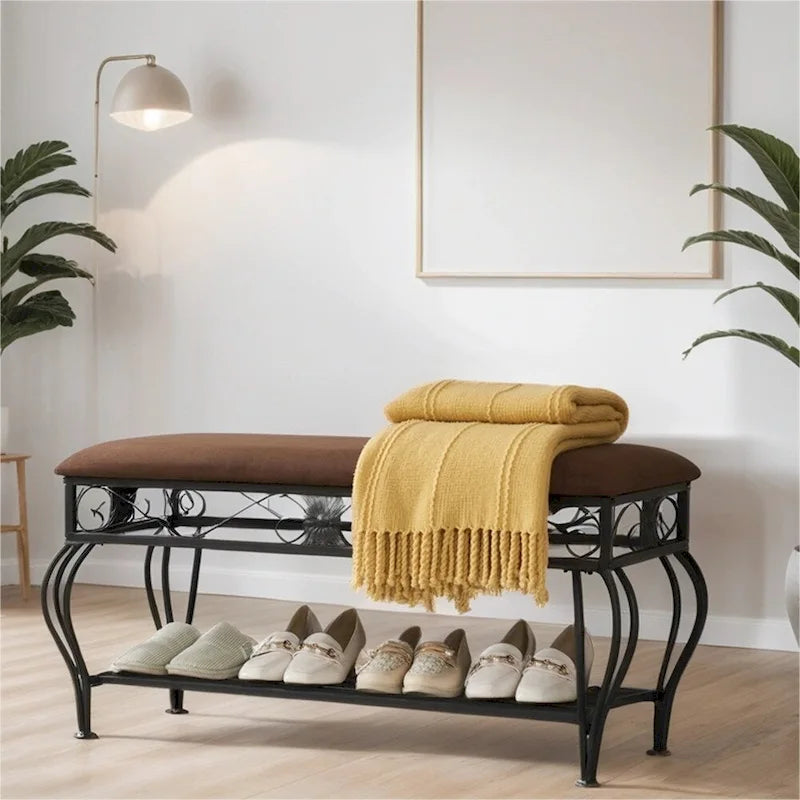 Industrial Multipurpose Entryway Upholstered Shoe Rack Bench