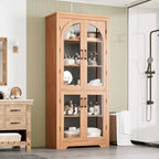 70 Tall Kitchen Pantry Cabinet, Modern Display Cabinet with 4 Arched Glass Doors and Adjustable Shelves, for Kitchen, Living Room, Dining, Bathroom