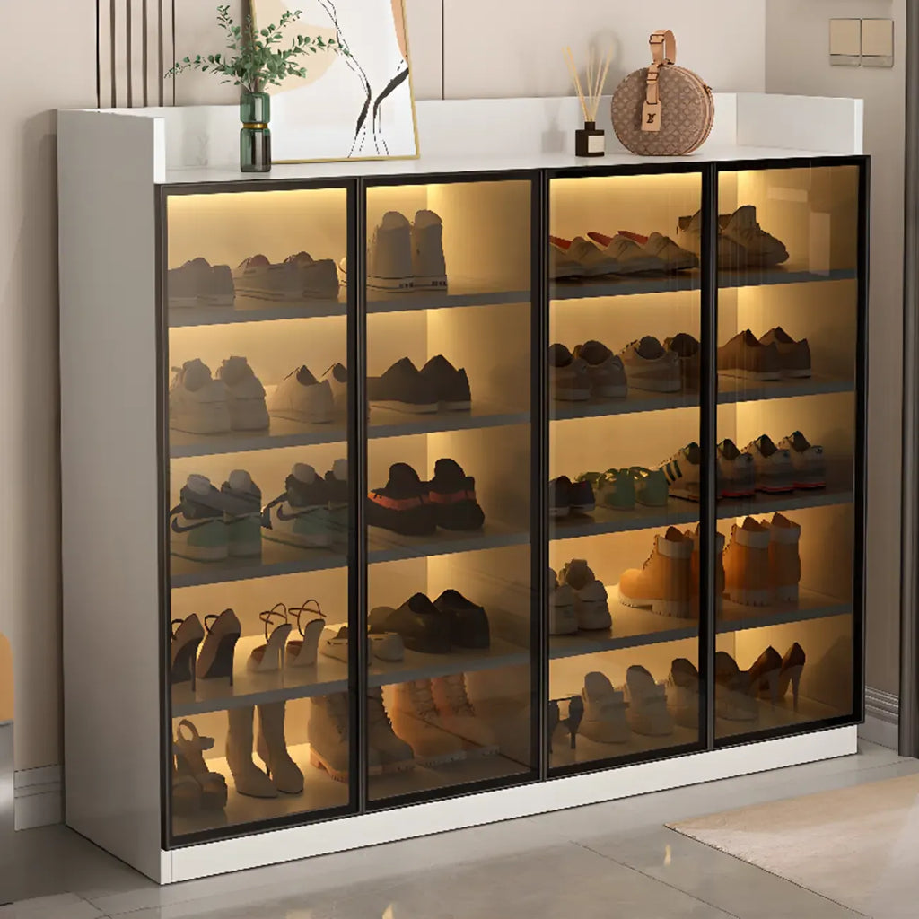 Led-lit Shoe Cabinet with Adjustable Shelves Transparent Doors
