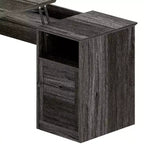 Balconera L Shaped Desk with Drawers 60inch Corner Computer Desk with Power Outlets & Lift Top with Storage Cabinet & LED Lights Grey