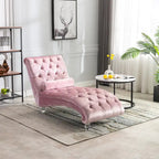 Button-Tufted Upholstered Velvet Recliner Chaise with Pillow and Acrylic Feet