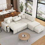 L-Shaped 4-Seat Sectional Sofa with Pull-Out Bed, Ottoman, USB Ports & Drop-Down Table
