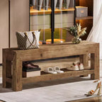47.24 Solid Wood Entryway Bench with Open Shelves, Rustic Brown