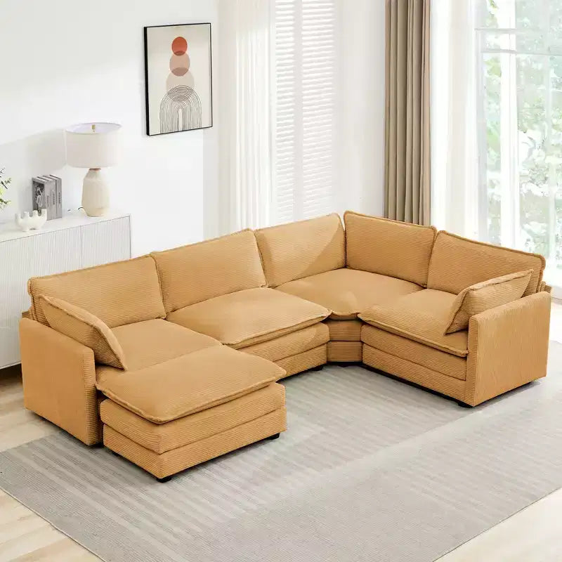 Modern 113.4D*79.13W Oversized Corduroy Modular 5-Seat Sectional Sofa Set with Ottoman U Shaped Sofa Couch with Corner Sofa,HYLEORY