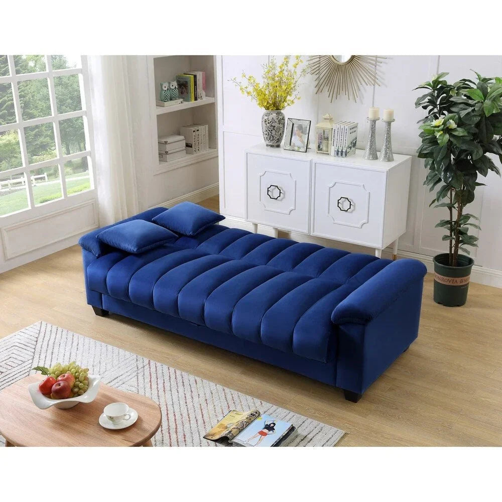 Fabric Upholstered Channel Back Living Room Convertible Sofabed