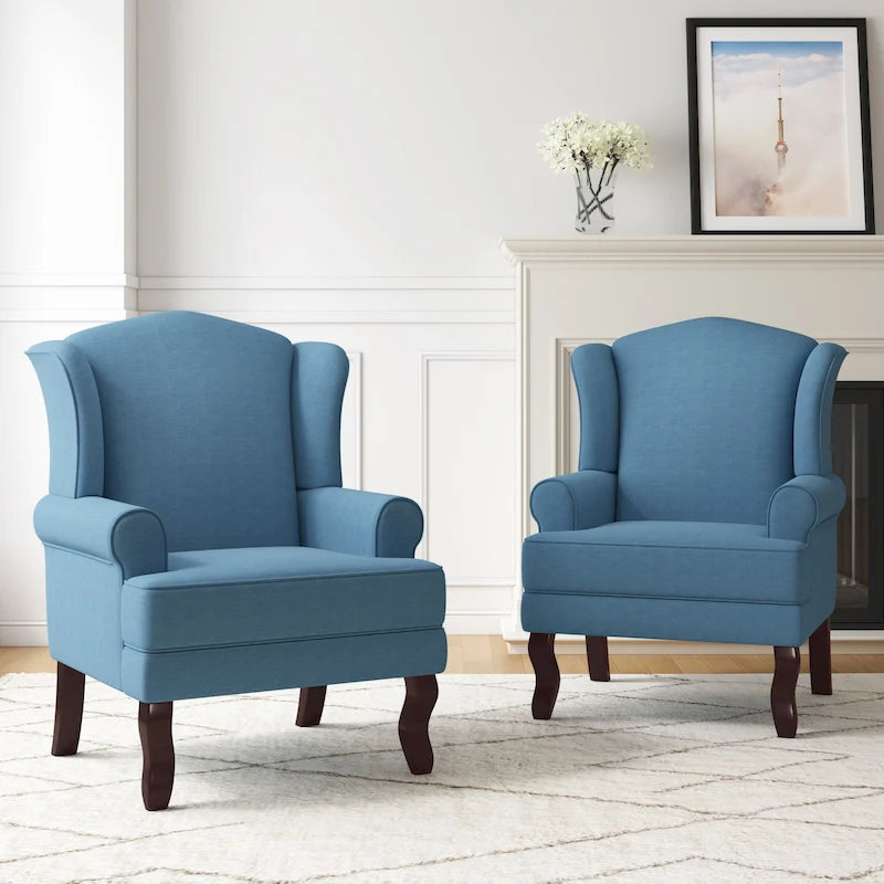 2 Set Traditional Wingback Accent Chairs Upholstered Armchair