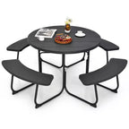 Costway Outdoor 8-person Round Picnic Table Bench Set with 4 Benches & Umbrella Hole Black/Grey/Green/White