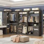 Besiost Set of 3 Corner Closet System with Tower Shelves and Drawers, Freestanding Closet Organizer with Hanging Rods