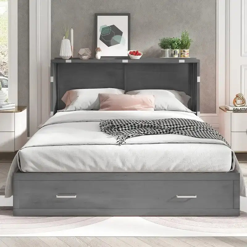 Mixoy Murphy Bed Cabinet Bed Chest with Mattress & Drawer