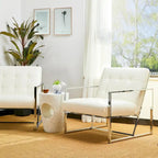 Glitzhome 30.50H Cream Mid-Century PU Leather Tufted Accent Chair with Chrome Plated Frame