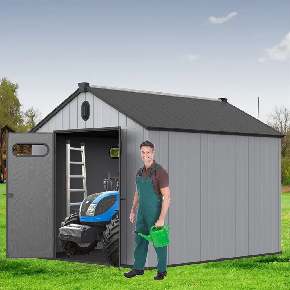 6 ft x 4 ft/6 ft x 8 ft/8 ft x 6 ft/8 ft x 10 ft All-Weather Resin Outdoor Plastic Storage Shed w/Floor, Spire Tool Shed