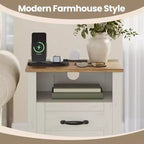 Set of 2 Farmhouse Nightstands with USB Charging - 2-Drawer Bedside Tables, Rustic Modern Design