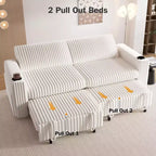 Dyonery 91 Sectional Sleeper Sofa Bed with Pull Out Bed,Reclining Backrest/Two Pull Out Beds/USB Ports/Cup Holders, Plush Corduroy