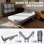Folding Bed with Mattress for Adults,Portable Rollaway Guest Beds , Foldable Metal Frame Bed with 5 Memory Foam Mattress & Side Storage Pocket