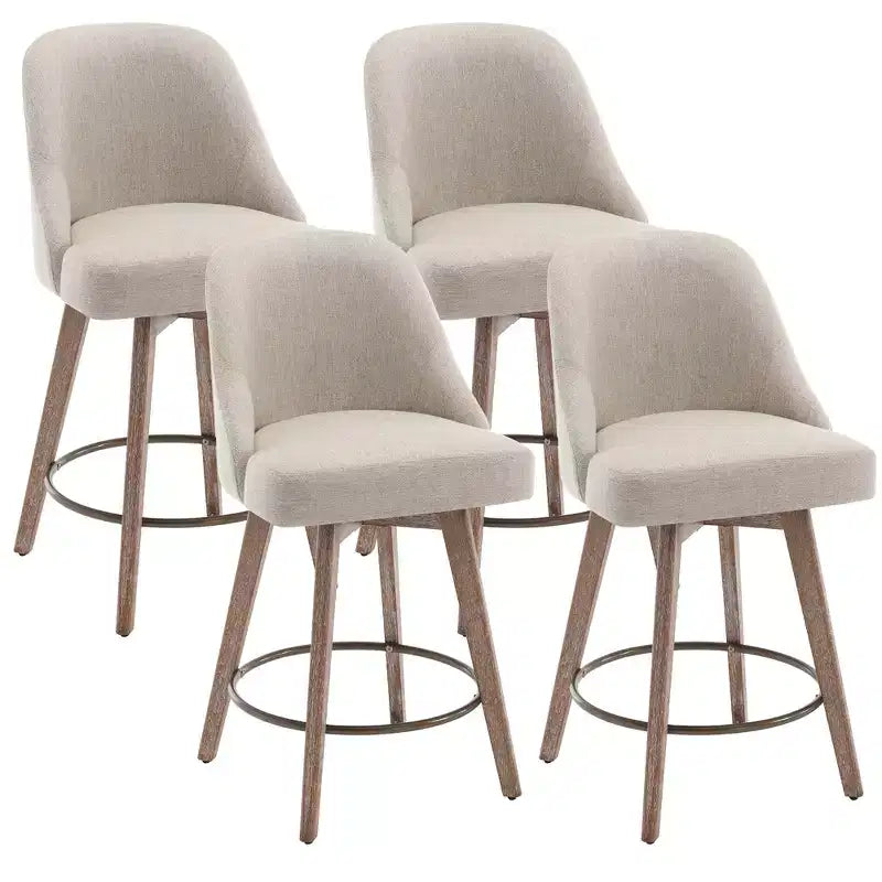 Bekrvio 26 Counter Height Swivel Bar Stools Set of 4 Backs and Wood Legs,Linen Fabric/PU Leather Upholstered Barstools for Kitchen Island