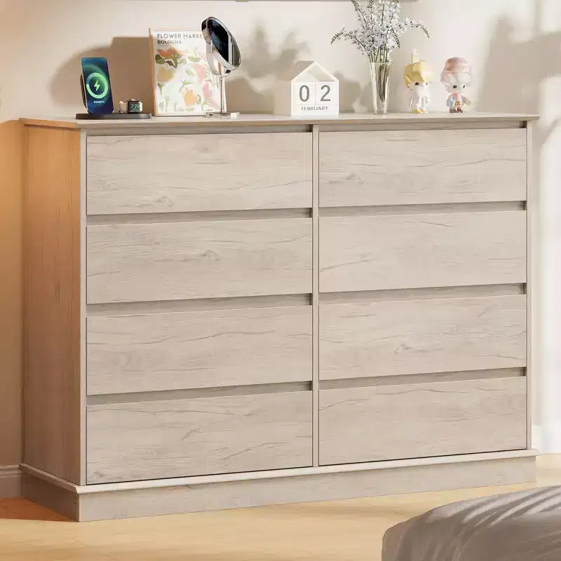 Modern Dresser for Bedroom with 8 Drawers, Wooden Storage Organizer Unit for Closet, Wide Chest of Drawers