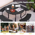 Costway Outdoor 8-person Round Picnic Table Bench Set with 4 Benches & Umbrella Hole Black/Grey/Green/White