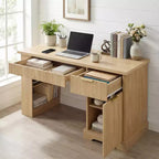 GDFStudio Haoran 55 Modern Fluted Office Desk with Power Outlet, Keyboard Tray, Door and Drawers