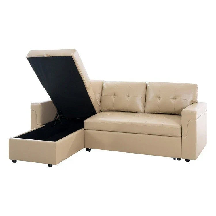 Convertible Reversible Sectional Sofa with Pull-Out Sleeper Bed, Hidden Storage Chaise, and Durable Legs