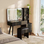 48 Fluted Makeup Vanity Desk with Mirror & LED Lights, Charging Station, Cushioned Storage Stool for Bedroom