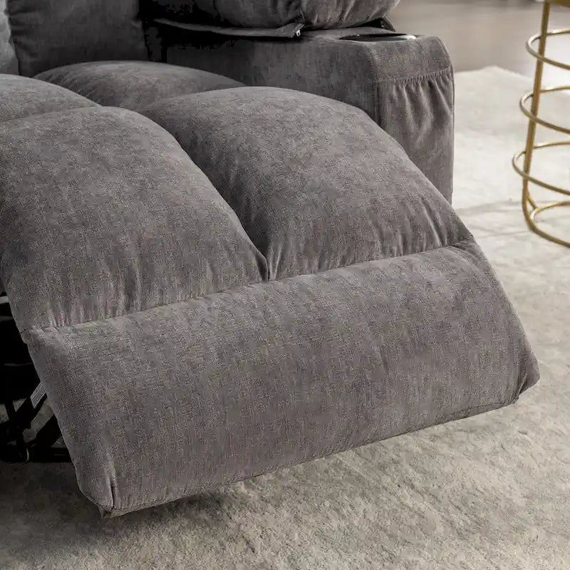 Grey Oversized Recliner with Heat and Massage, 150 Recline, 30 Rocking, USB Charging, and 2 Cup Holders
