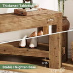 47.24 Solid Wood Entryway Bench with Open Shelves, Rustic Brown