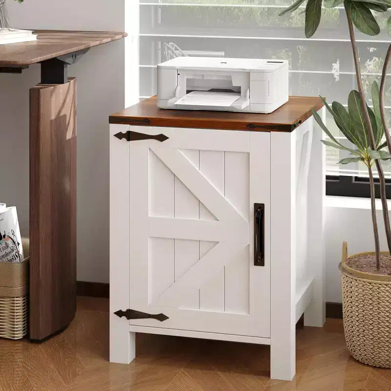 2Pcs Farmhouse Nightstand with Charging Station, Rustic Barn Door Bedside Table with Adjustable Shelf, Small End Table for Bedroom and Living Room