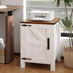 2Pcs Farmhouse Nightstand with Charging Station, Rustic Barn Door Bedside Table with Adjustable Shelf, Small End Table for Bedroom and Living Room
