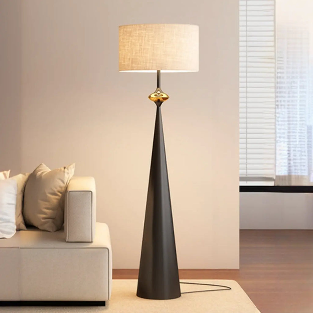 Contemporary Tapered Metal Floor Lamp Fabric Shade
