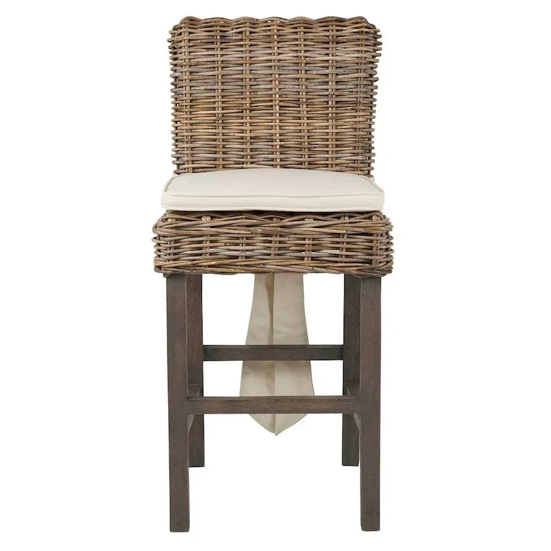 Grey Wash Rattan Cushioned Stool by East at Main