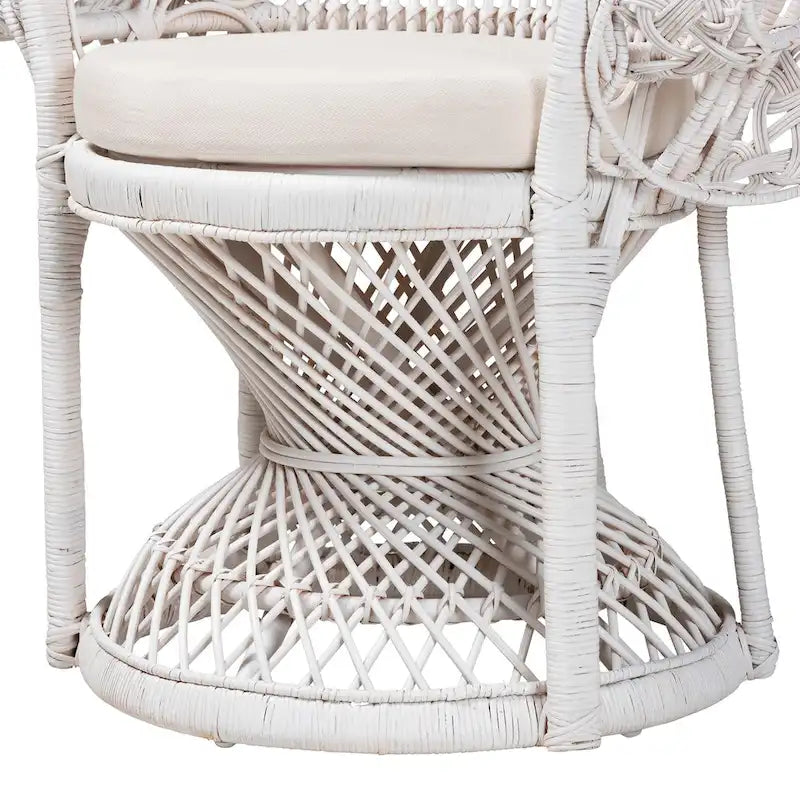 Kallima Modern Bohemian White Natural Rattan Peacock Chair