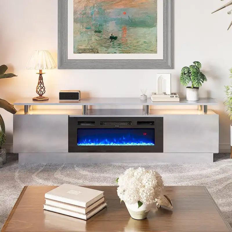 80 2 Tier TV Console Stand for TVs Up to 90,with 36 Electric Fireplace