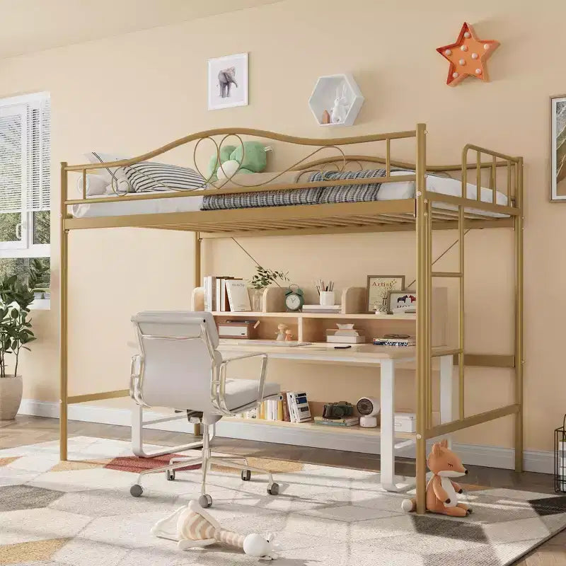 Loft Bed Twin Size with Removable Ladder & Full Safety Guardrail, Twin Loft Bed Heavy-Duty Metal Frame 400 Lbs Weight Capacity, Space Saving