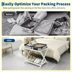 2-Pack Folding Bamboo Luggage Rack with 2-Tier Shelf  Premium White Suitcase Stand Holds 150 lb for Bedrooms & Hotels