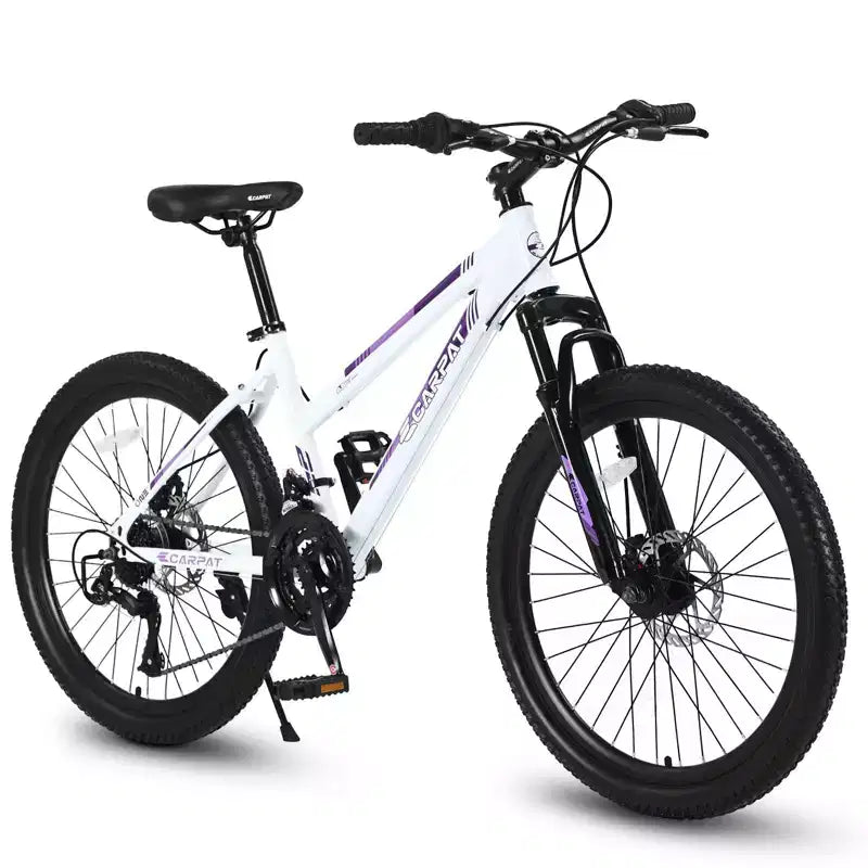 Okak 24/26IN Mountain Bike with 21 Speeds and Dual Disc Brakes, Kids Bike with 100mm Front Suspension, Dirt Bike for Teenagers and Women