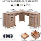 60 Farmhouse L Shaped Executive Desk, Wood Corner Desk, Computer Desk