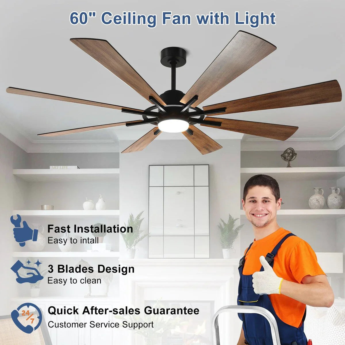 Remote Ceiling fan with Lights Large 8 Wooden Blades