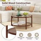 31 Round Coffee Table with Tempered Glass Top & Rattan Shelf
