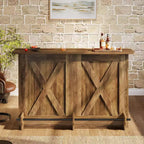 Lantine 63-Inch Bar Table, 2-Tier Bar Cabinet Height Pub Table with Footrest for Home Kitchen, Bistro, Dining Room, Living Room, Brown