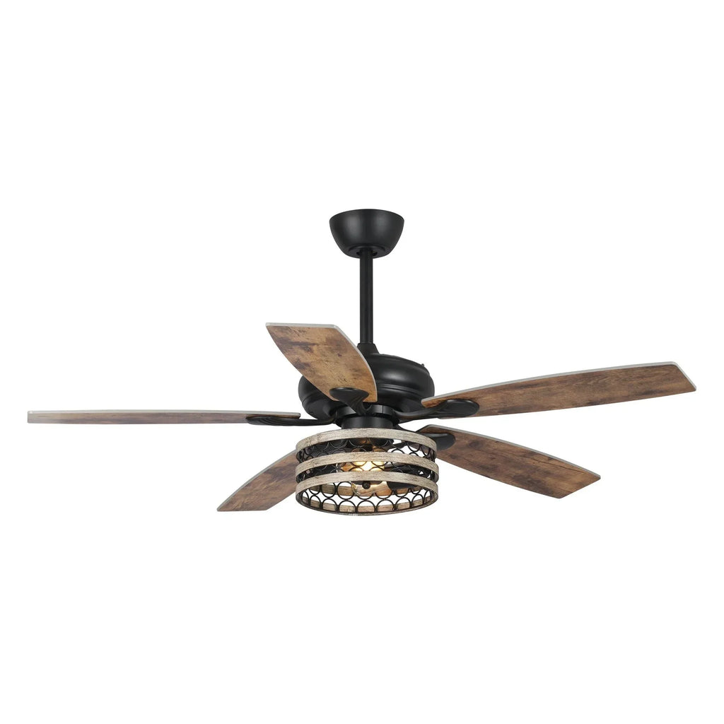 52 Farmhouse Driftwood 5-Blade Black Caged Ceiling Fan with Remote