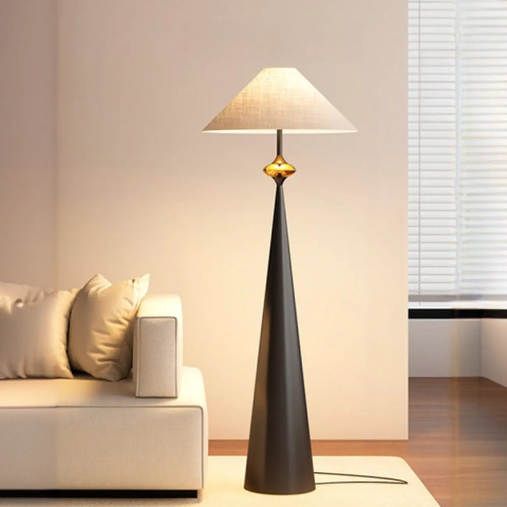 Contemporary Tapered Metal Floor Lamp Fabric Shade
