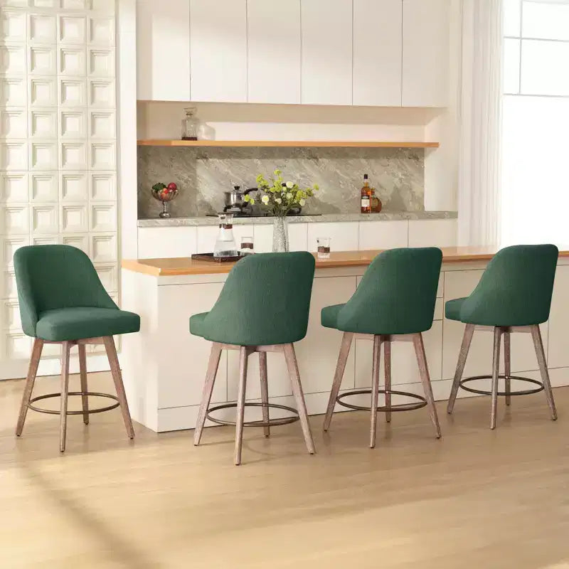 Bekrvio 26 Counter Height Swivel Bar Stools Set of 4 Backs and Wood Legs,Linen Fabric/PU Leather Upholstered Barstools for Kitchen Island