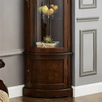 Classic Brown Rubberwood Corner Cabinet with Glass Door