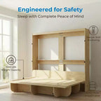 2-in-1 Invisible Murphy Bed with Shelf Storage, Queen Size, Natural Wood (Mattress Not Included)