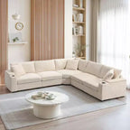 106 Convertible L Shaped Sectional Sofa Corduroy Corner Couch with Armrest Storage Cup Holders USB Charger Oversized Comfy Modular Sofa