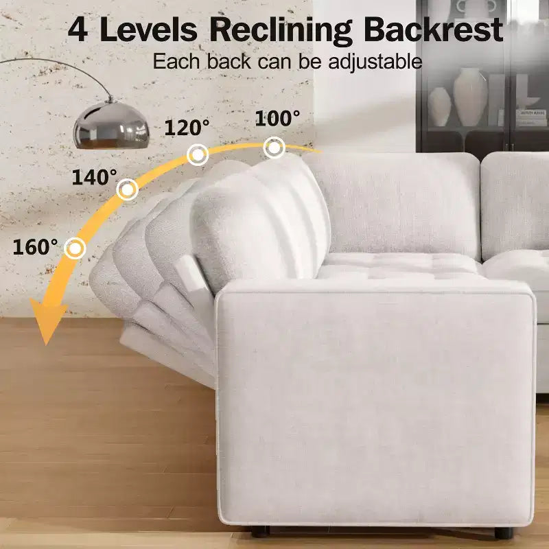 Dyonery 7-Seat Modular Sectional Sleeper Sofa with Pull-Out Bed, Reclining Backrest, USB Ports, Table, LED Lights & Storage Seats